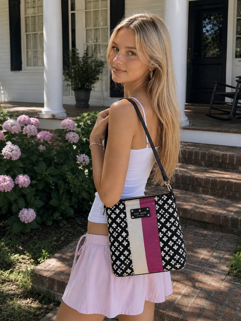 Kate Spade New York Victoria Classic Spade Crossbody Bag pink cream black
